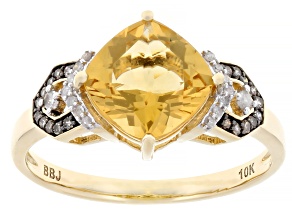 Yellow Beryl With White And Champagne Diamond 10k Yellow Gold Ring 1.90ctw