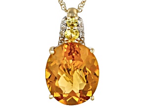 Yellow Beryl With Yellow Sapphire With White Diamond 10k Yellow Gold Pendant With Chain 3.65ctw