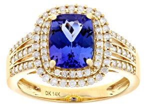 Tanzanite With White Diamond 14k Yellow Gold Ring 2.10ctw