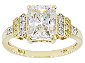 Strontium Titanate With Canary And White Diamond 10k Yellow Gold Ring 3.46ctw