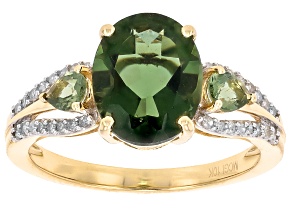 Moldavite With White Diamond 10k Yellow Gold Ring