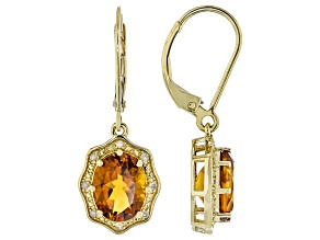 Madeira Citrine With White Diamond 10k Yellow Gold Earrings 2.89ctw