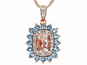 Picture of Peach Morganite, Santa Maria Aquamarine, White Diamond 10k Rose Gold Pendant With Chain 1.36ctw