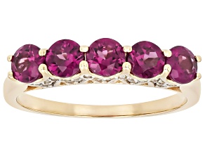 Grape Color Garnet With White Diamond 10k Yellow Gold Ring 1.54ctw