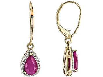 Picture of John Saul Ruby With White Diamond 10k Yellow Gold Earrings 2.32ctw