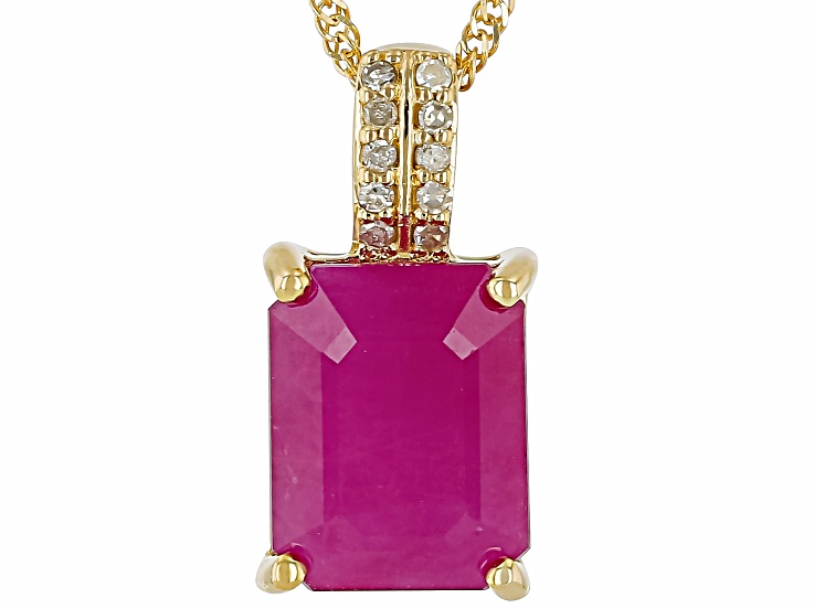 John Saul Ruby With White Diamond 10k Yellow Gold Pendant With Chain 2.79ctw