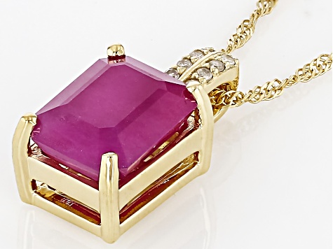 John Saul Ruby With White Diamond 10k Yellow Gold Pendant With Chain 2.79ctw