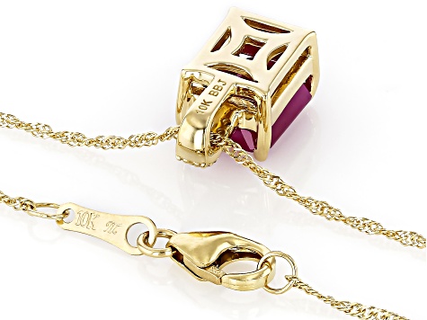 John Saul Ruby With White Diamond 10k Yellow Gold Pendant With Chain 2.79ctw