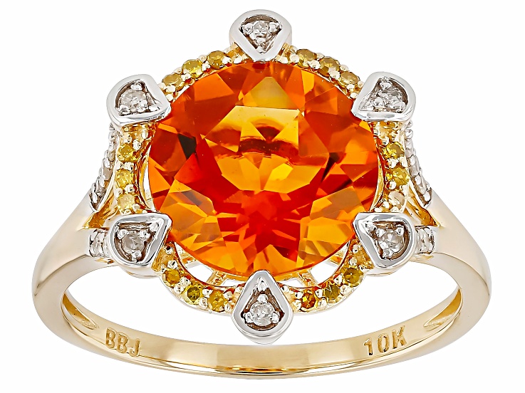 Orange Madeira Citrine With White Diamond 10k Yellow Gold