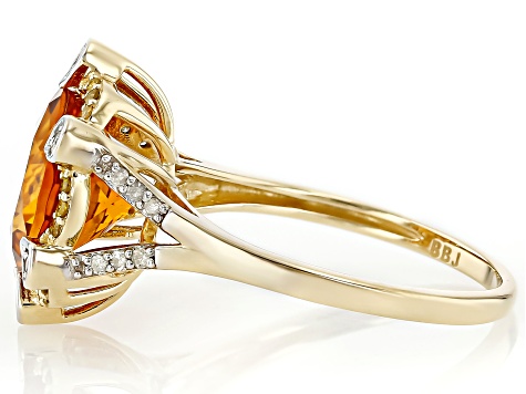 Orange Madeira Citrine With White Diamond 10k Yellow Gold