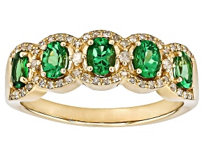 Tsavorite With White Diamond 10k Yellow Gold Ring 1.02ctw