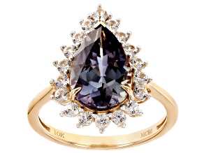 Color Change Lab Created Sapphire With White Lab Creates Sapphire 10k Yellow Gold Ring 3.92ctw