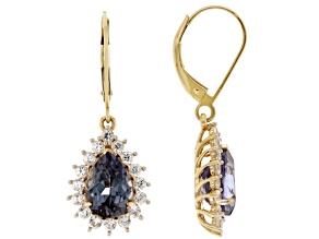 Color Change Lab Created Sapphire With White Lab Sapphire 10k Yellow Gold Earrings 5.25ctw