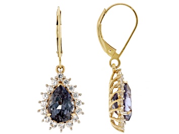 Picture of Color Change Lab Created Sapphire With White Lab Sapphire 10k Yellow Gold Earrings 5.25ctw