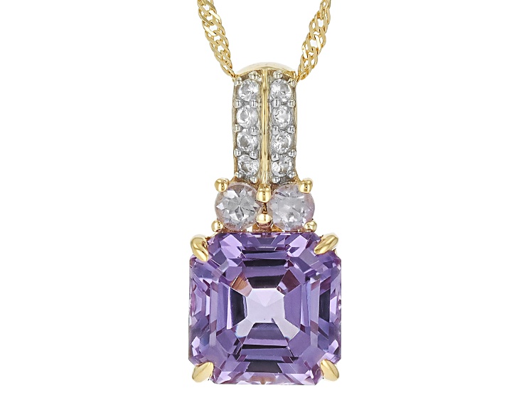 Color Change Lab Sapphire & White Lab Sapphire 10k Yellow Gold Pendant With Chain 3.40ctw