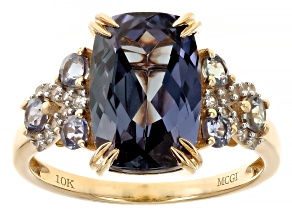 Color Change Lab Created Sapphire With White Lab Created Sapphire 10k Yellow Gold Ring 6.02ctw