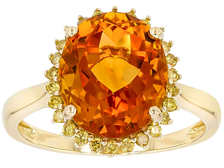 Madeira Citrine With Yellow Diamond 10k Yellow Gold Ring 3.92ctw