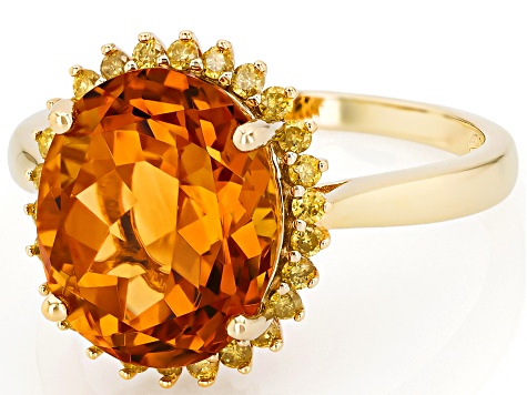 Madeira Citrine With Yellow Diamond 10k Yellow Gold Ring 3.92ctw