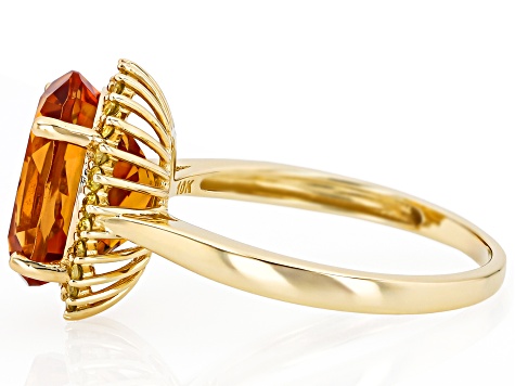 Madeira Citrine With Yellow Diamond 10k Yellow Gold Ring 3.92ctw