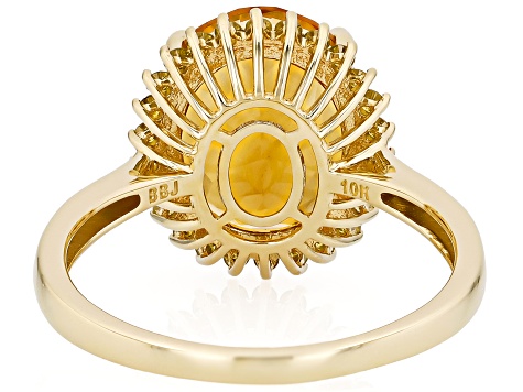 Madeira Citrine With Yellow Diamond 10k Yellow Gold Ring 3.92ctw