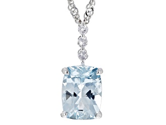 Blue Aquamarine Rhodium Over 14k White Gold Pendant With Chain 0.63ctw