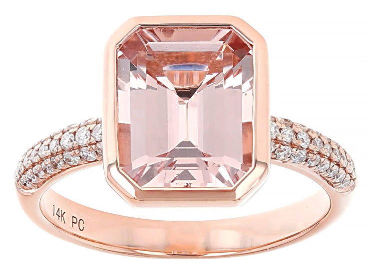 MOP×ピーチモルガナイト R742 Peach Morganite With White Diamond 14k Rose Gold Ring 2.70ctw
