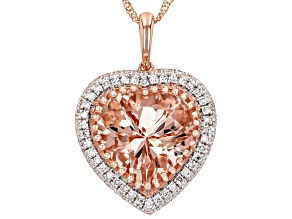 Peach Morganite With White Diamond 14k Rose Gold Pendant With Chain 6.17ctw