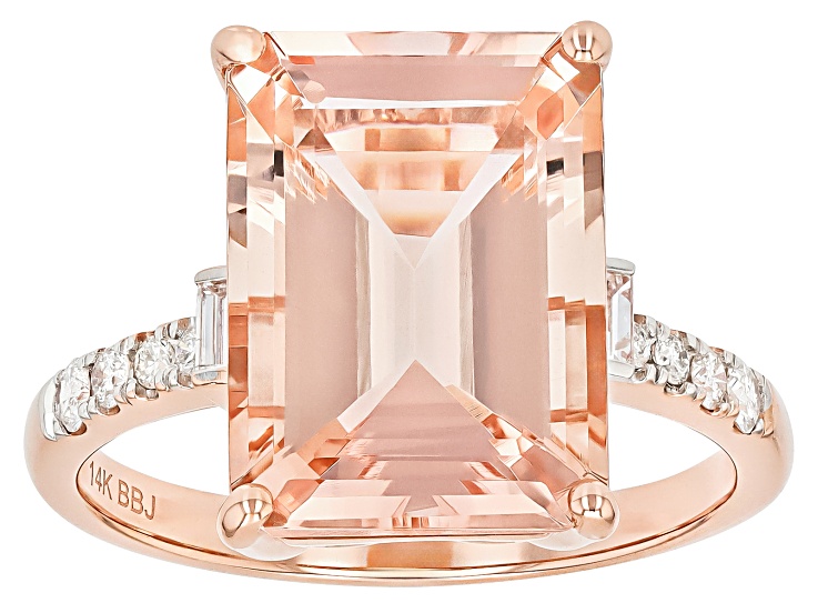 Peach Morganite With White Diamond 14k Rose Gold Ring