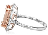 Peach Morganite With White Diamond Rhodium Over 14k White Gold Ring 6.12ctw
