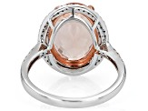 Peach Morganite With White Diamond Rhodium Over 14k White Gold Ring 6.12ctw