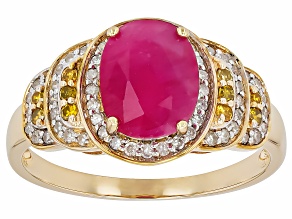 John Saul Ruby With Yellow And White Diamond 10k Yellow Gold Ring 2.65ctw