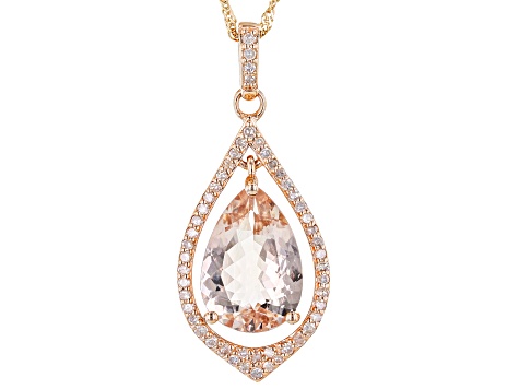 Peach Morganite 14k Rose Gold Pendant With Chain 3.14tw