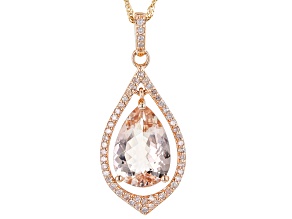 Peach Morganite 14k Rose Gold Pendant With Chain 3.14tw