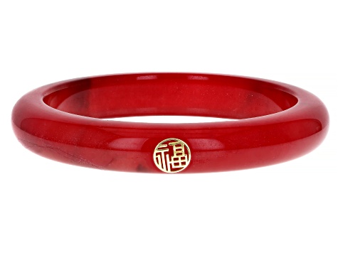 Red Jadeite 10k Yellow Gold Bangle Bracelet