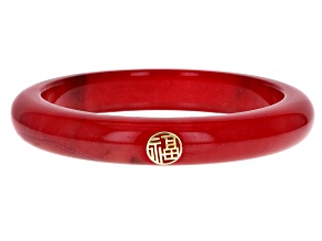 Red Jadeite 10k Yellow Gold Bangle Bracelet