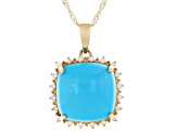 Sleeping Beauty Turquoise With White Diamond 10k Yellow Gold Pendant With Chain 0.09ctw
