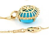 Sleeping Beauty Turquoise With White Diamond 10k Yellow Gold Pendant With Chain 0.09ctw