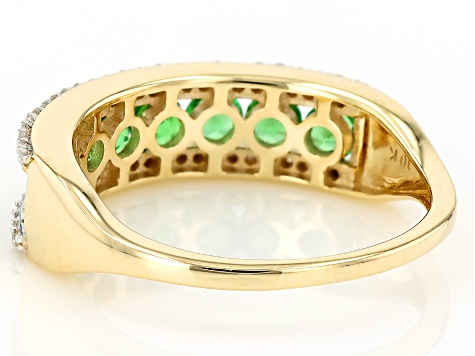 Green Tsavorite With White Diamond 10k Yellow Gold Band Ring