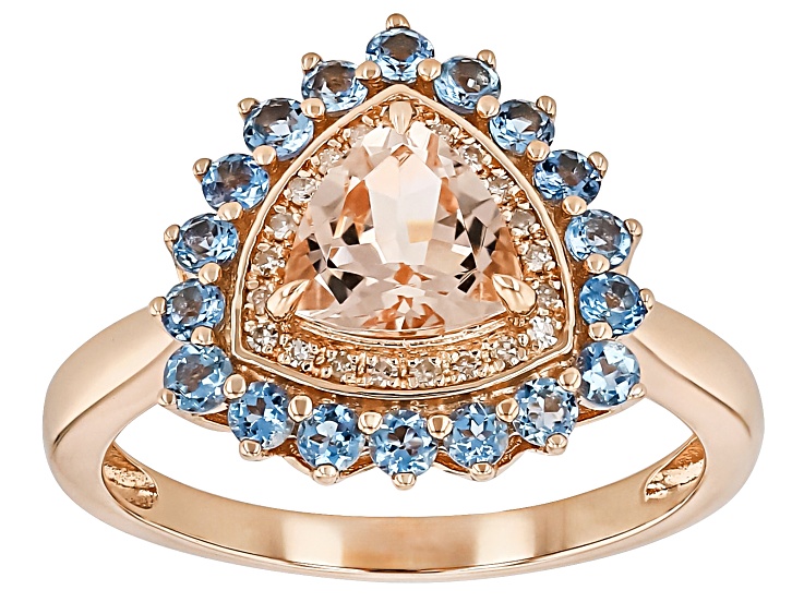 Peach Morganite With Santa Maria Aquamarine And White Diamond 10k