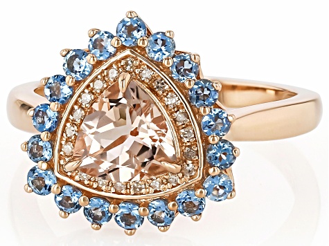 グッチさん【極美品】 Mined Ring Large Diamond Peach Morganite With Santa Maria Aquamarine And White Diamond 10k