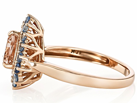 Peach Morganite With Santa Maria Aquamarine And White Diamond 10k