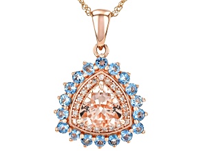 Morganite With Santa Maria Aquamarine And White Diamond 10k Rose Gold Pendant With Chain 1.65ctw