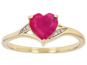 Red John Saul Ruby With White Diamond 10k Yellow Gold Ring 1.21ctw