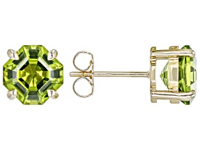 Green Peridot 10k Yellow Gold Stud Solitaire Earrings 3.92ctw