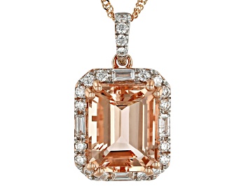 Picture of Peach Morganite With White Diamond 14k Rose Gold Pendant With Chain 3.12ctw