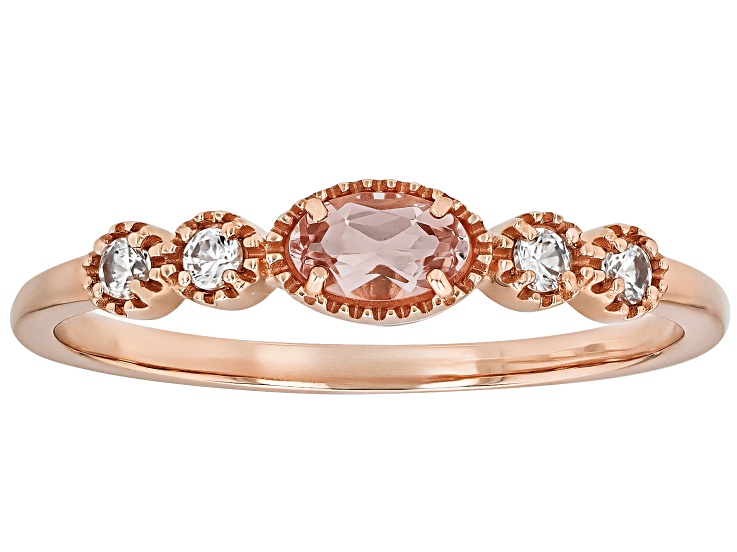 Morganite With White Zircon 10k Rose Gold Ring 0.28ctw