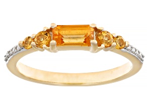 Spessaritite With White Diamond 10k Yellow Gold Ring 0.70