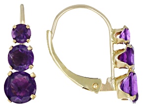 Purple Amethyst 10k Yellow Gold 3-Stone Earrings 0.67ctw