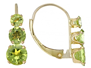 Green Peridot 10k Yellow Gold 3-Stone Earrings 0.88ctw
