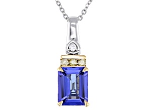 Tanzanite With Yellow And White Diamond 18k Gold & Platinum Pendant Two Tone With Chain 2.11ctw